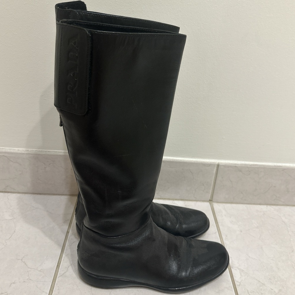 PRADA tall black leather boots